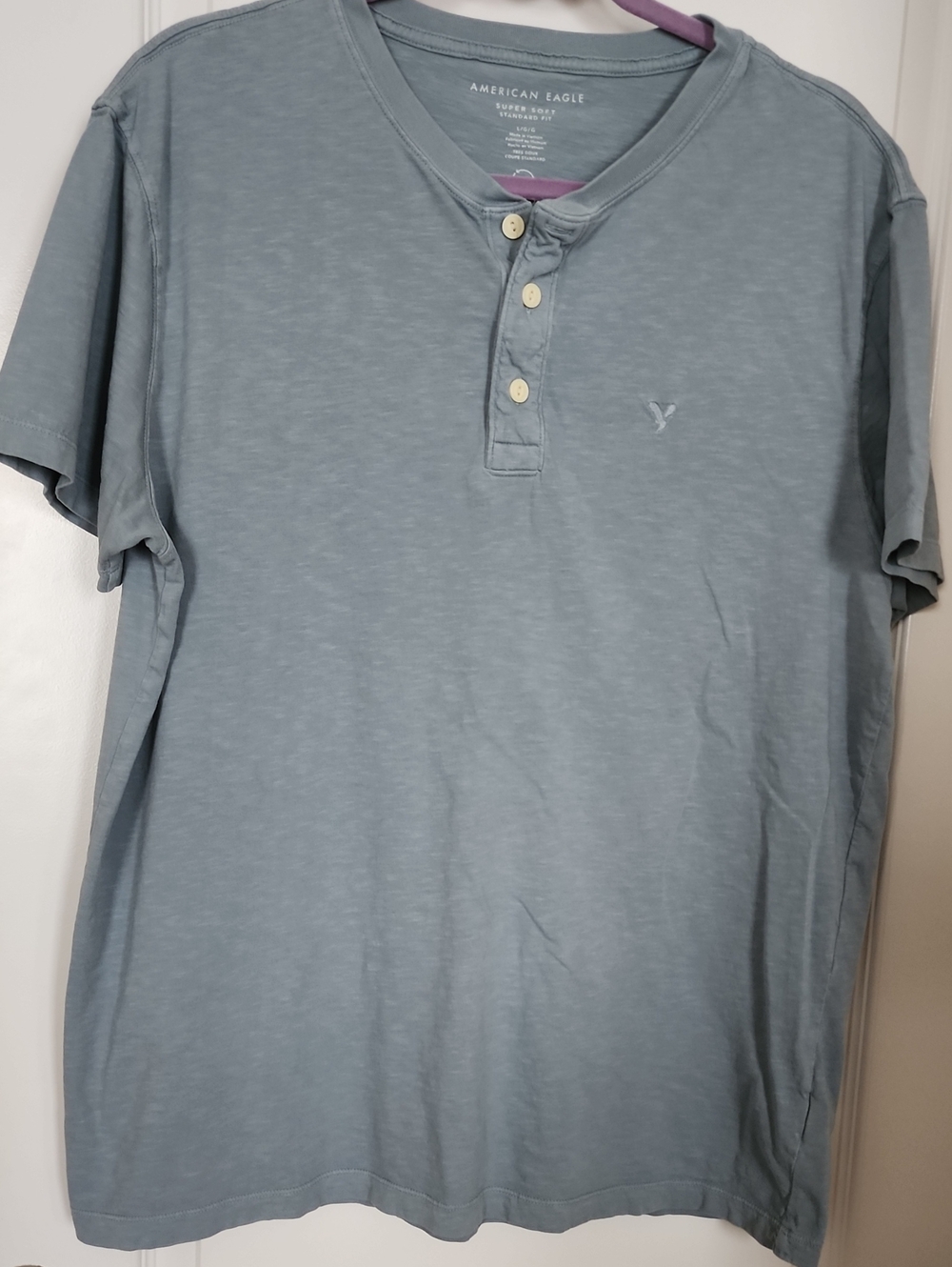 American Eagle Outfitters Men's Slate Blue Henley Short Sleeve Shirt Size L